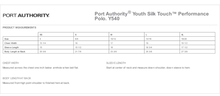 Youth polo Measurements